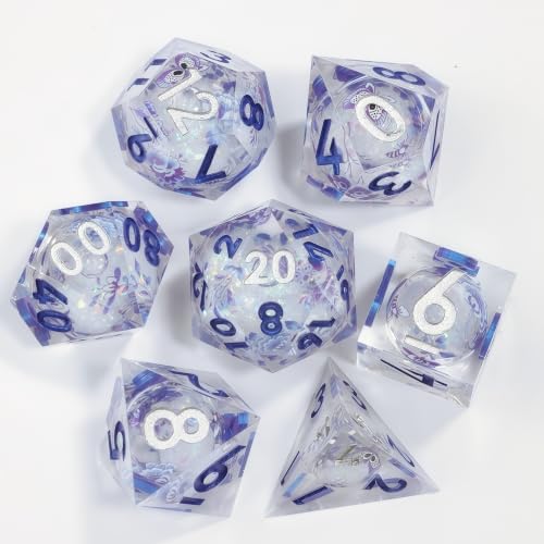 DND Polyhedral Resin Dice Set, 7 Pcs for Dungeons and Dragons RPG Table Games, Sharp Edge, D4 D6 D8 D10 D12 D20 - color: Starlit Ice