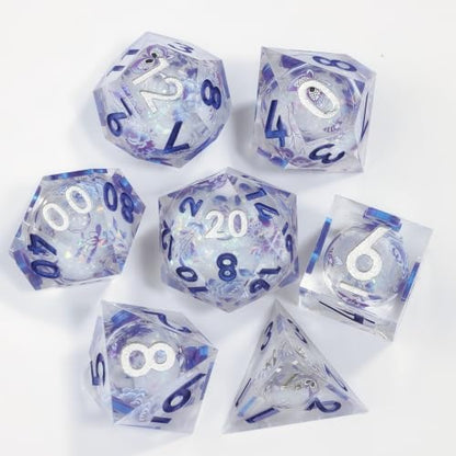 DND Polyhedral Resin Dice Set, 7 Pcs for Dungeons and Dragons RPG Table Games, Sharp Edge, D4 D6 D8 D10 D12 D20 - color: Starlit Ice