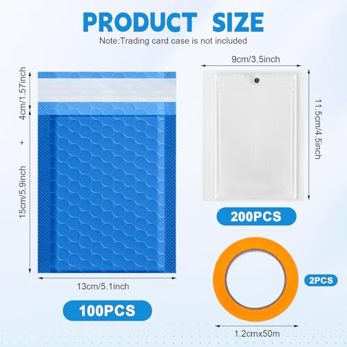 Engrowtic 302 Pcs Trading Card Shipping Protector Set Include 200 Precut Plastic Inserts Card Mailers 100 Poly Bubble Mailers Padded Envelopes and 2 Masking Tape(Blue,4.5 x 3.5 Inch) - color: Blue, size: 4.5 x 3.5 Inch