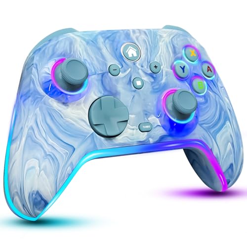 RJAD Switch Controllers Wireless for Nintendo Switch/Lite/OLED/Switch 2, 1200mAh Pro Controller, 10 Colors LED Switch Light up Gamepad, Switch Turbo Remote with Turbo/Gyro/Vibration/Motion Control - color: Light Blue
