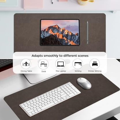 CHEERYGOO Faux Leather Desk Mat - Waterproof Mouse Pad, Non-Slip PU Leather Blotter, Writing Surface for Office and Home 47"x17" XXL Dark Coffee - color: Dark Coffee, size: 47" x 17"