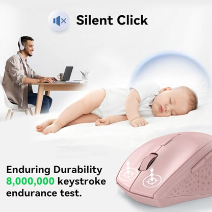 TECKNET 2.4G Wireless Mouse, 4800 DPI Ergonomic Computer Mouse, USB, Pink | Mouse for Laptop with USB Receiver, 6 Adjustable DPI, Quiet Click, 30-Month Battery, 6 Button, Portable for PC Chromebook Mac - color: Pink