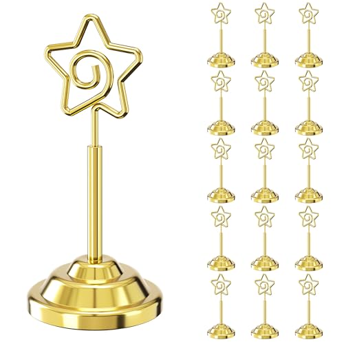 Urban Deco 16 Pieces Table Card Holder Place Card Holders 4 inches Steel Card Holders for Photos, Food Signs, Memo Notes, Weddings, Restaurants, Birthdays (Gold Pentagram) - color: Gold Pentagram