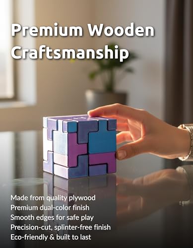 Interlocking Cube Brain Teaser Puzzle for Kids and Adults, Pocket Size 1.77 Inch Dual Color Blue and Purple Logic Challenge, Screen Free Focus Toy and Thoughtful Gift Idea - style: Cubix Blue