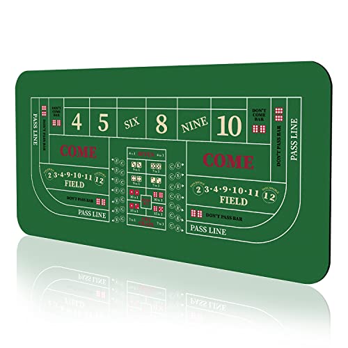 YUZPKRSI 70" x 35" Portable Professional Casino Craps Tabletop Layout Mat with Carrying Bag, Non-Slip Rubber Craps Dice Game Layout Table Top Cover for Parties, Home Entertainment, Game Night - color: Green-craps