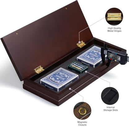 BIVOMON Wooden Cribbage Board Game Set with Large Storage Area, 3 Track Cribbage Board, 9 Metal Pegs｜2 Playing Cards｜Magnetic Lock, Family Travel Portable Tabletop Game for Adults & Kids (Instruction)
