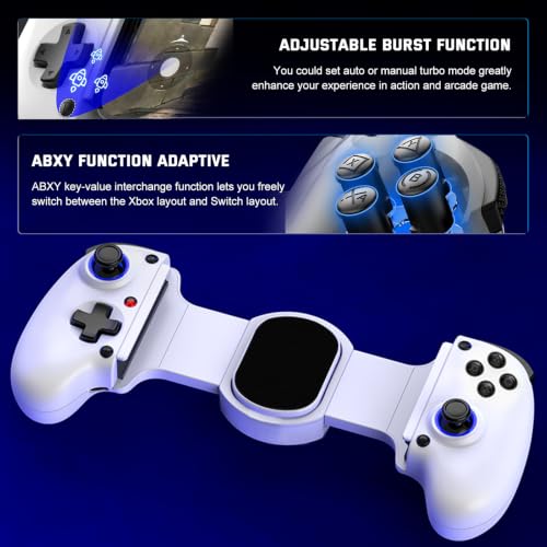 Koiiko Mobile Cloud Gaming Controller for iPhone 16/15/14, iPad, Tablet, Android/PC/Switch 1/2 Gamepad Joystick with Turbo, Streaming on PS/Xbox/PC, Hall Trigger White - color: white