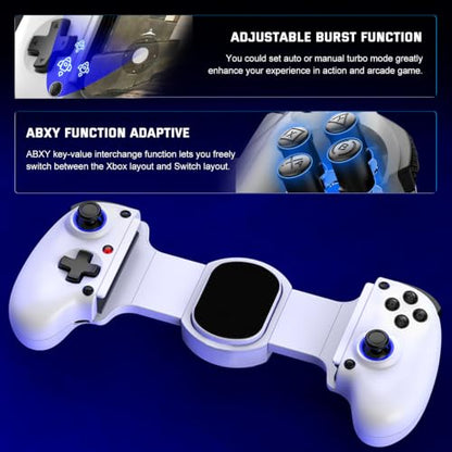 Koiiko Mobile Cloud Gaming Controller for iPhone 16/15/14, iPad, Tablet, Android/PC/Switch 1/2 Gamepad Joystick with Turbo, Streaming on PS/Xbox/PC, Hall Trigger White - color: white