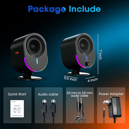Computer Speakers, LITTOAK Bluetooth PC Speakers, AC Powered Gaming Speaker with 3 EQ Modes, Stereo Speakers with 6 RGB Modes, Aux in, Headphone, USB port Speaker for Laptop/Desktop/TV, 2*15W, 2.0 CH