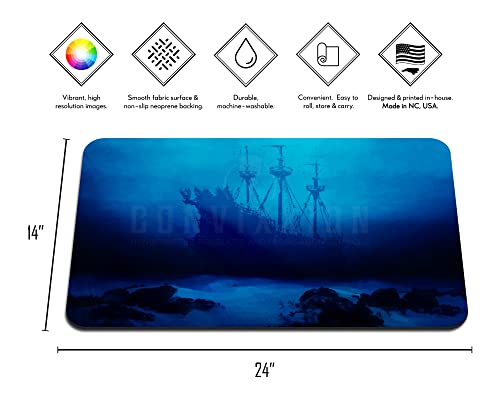 Ancient Shipwreck Ocean Neoprene Playmat Custom Made Board Game Mat for Magic TCG CCG LCG (24" x 14") - size: 24" x 14"