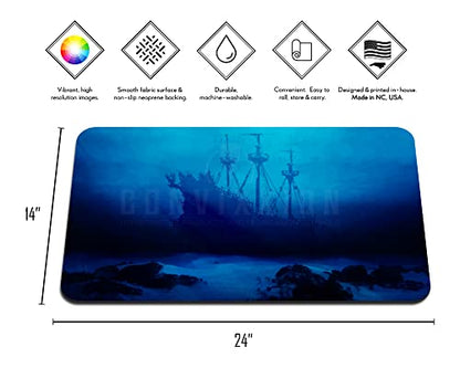 Ancient Shipwreck Ocean Neoprene Playmat Custom Made Board Game Mat for Magic TCG CCG LCG (24" x 14") - size: 24" x 14"