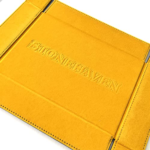Stonehaven Bright Gold Dice Tray - Foldable Magnetic Velvet and PU Leather Rolling Tray for RPG, DND, and Tabletop Games - style: Bright Gold