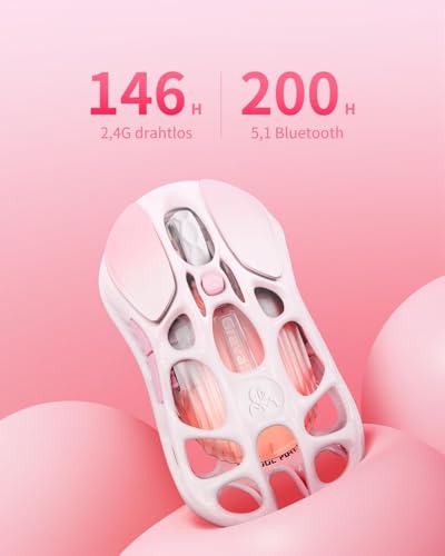 GravaStar Mercury M1 Pro Wireless Gaming Mouse, Lightweight Magnesium Alloy, 26,000 DPI, PAW3395DM Sensor, 5 Programmable Buttons, Support Wired/2.4GHz/BT, Up to 200 Hours Battery Life (Gradient Pink) - color: Gradient Pink