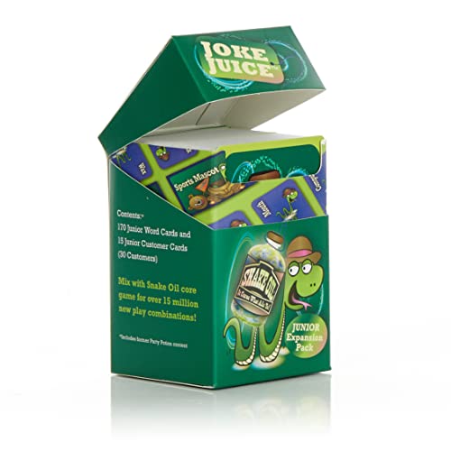 SNAKE OIL Joke Juice Expansion Pack, Junior Card Game, 170 Word Cards | Award-Winning Game, 3-10 Players, 15 Customer Cards (30 Customers), For Friends and Family Ages 8+