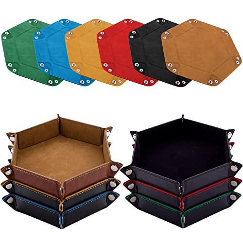 SIQUK 6 Pieces Dice Tray Hexagon Dice Rolling Holder Folding PU Leather Dice Trays for Dice Games Like RPG, DND and Other Table Games(Camel, Black, Red, Yellow, Blue, Green) - color: Camel, Black, Red, Yellow, Blue, Green