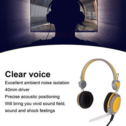 Noise Cancelling Gaming Headphones Clear Sound and Microphone for Computer Players (Yellow) - color: Yellow