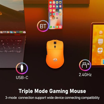 Redragon M919 Pro Wireless Esports Gaming Mouse, 54g Lightweight, Orange | 8000 Hz Polling Rate, 45K DPI, 6 Programmable Buttons, 85 Hr Battery, BT5.1/2.4GHz/USB-C Wired Gamer Mouse for PC/Mac/Win