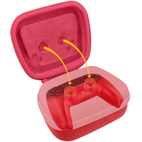 Baval Hard Case for Playstation 5 PS5 DualSense Wireless Controller | Protective Storage Box, Specifically Design for PS 5 Controller, Soft Velvet Lining, Customized Slots, Snug Fit, Red Case - color: Red Hard Case
