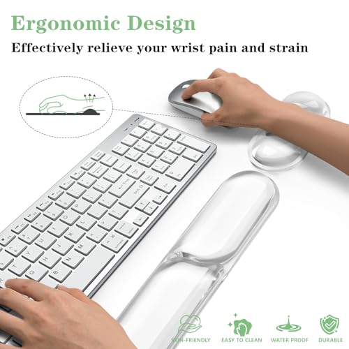Keyboard and Mouse Wrist Rest, Silicone Gel Ergonomic Mouse Pad with Wrist Rest Set, Gaming Mousepad Arm Cushion Support for Computer Office Desk Accessories (Clear Gel White Set - 2) - color: Clear Gel White Set - 2