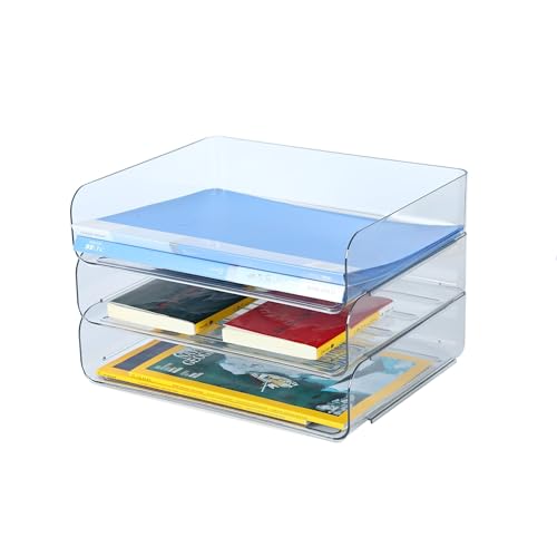 3 Tiers Stackable A4 Paper Trays, Office Desk File Holder, Tidy File Document Letter Book Paper Organizer (3 Tiers,Clear) - size: 3 tiers