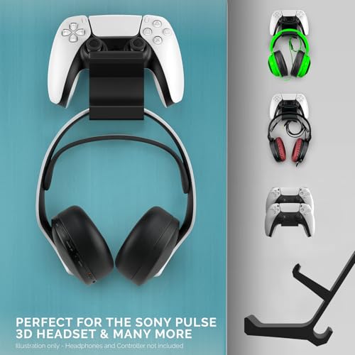 Linkidea Controller & Headset Wall Mount, Compatible with PS5, PS4, Xbox Series X|S, Xbox One, Wall Holder for Gaming Controllers and Headphones, Black