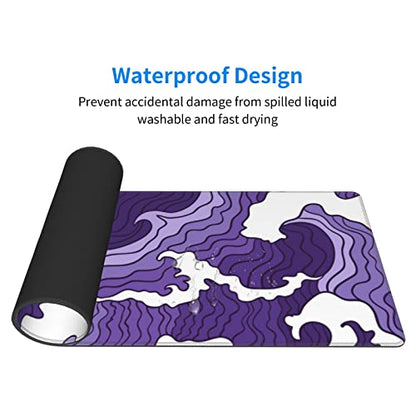 Japanese Purple Wave Large Mouse Pad XL Extended Gaming Mouse Pad Mat Desk Pad with Stitched Edge,Full Desk Mousepad for Office,Computer,Keyboard 31.5 X 11.8 Inch (Japanese Purple White Wave) - color: Japanese Purple White Wave