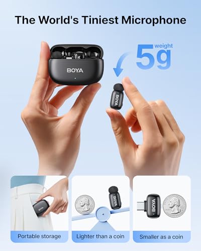 BOYA mini 2 Wireless Lavalier Microphone for iPhone 15/16/17 & Android | AI Noise Cancellation, App Control, 30H Battery Life with Charging Case for Vlogging Interviews and Content Creation