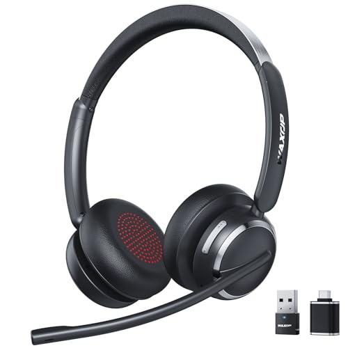 Wireless Headset with Mic for Work, USB A/C Dongle, Bluetooth 6.0 Headset with AI Noise Cancelling Microphone, Wireless Headphones with Mic Mute & 65H, Wireless Headset for PC/Computer/Laptop/Teams