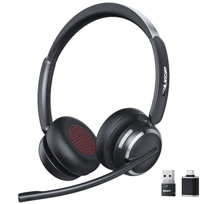 Wireless Headset with Mic for Work, USB A/C Dongle, Bluetooth 6.0 Headset with AI Noise Cancelling Microphone, Wireless Headphones with Mic Mute & 65H, Wireless Headset for PC/Computer/Laptop/Teams