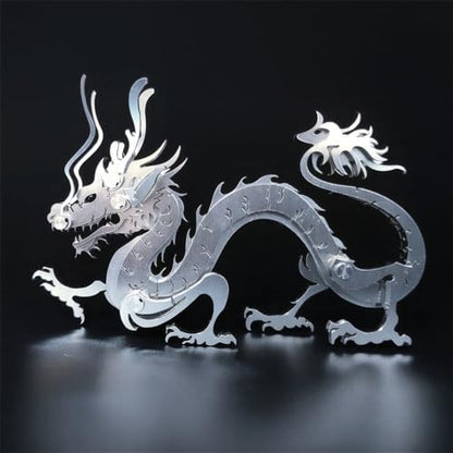 Zodiac Dragon 3D Metal Jigsaw Puzzle, Silver, 51 Pieces | DIY Games, Stainless Steel, Handmade Model Kits, Building Blocks Assembly, Gift for Adult - color: Zodiac Dragon Silver