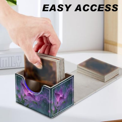 Magnetic Closure TCG Deck Box Portable Card Holder Trading Card Deck Box | PU Leather Collectible Card Case Game Trading Card Deck Box Storage Scratch Resistant Lining, Magical Purple Glowing Flower - color: Magical Purple Glowing Flower