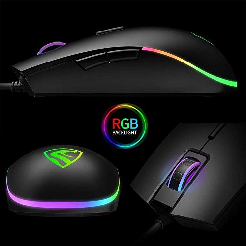 RGB Gaming Mouse Wired LED - FL G52 Backlit Optical USB Mouse with 8 Programmable Buttons, Comfortable Hand Feeling Mouse for Laptop PC Computer Gamer (Black)