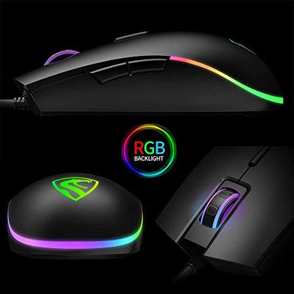 RGB Gaming Mouse Wired LED - FL G52 Backlit Optical USB Mouse with 8 Programmable Buttons, Comfortable Hand Feeling Mouse for Laptop PC Computer Gamer (Black)