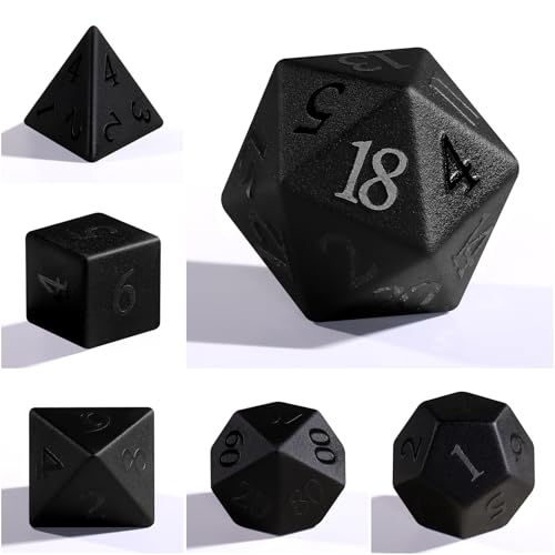 Matte Black Gemstone Dice Set, 7-Piece Handcrafted Polyhedral Dice with Gold Engraving, Ideal for D&D, RPG, MTG & Tabletop Games, Gift Box Included (Black Frosted Stone) - color: Black Frosted Stone
