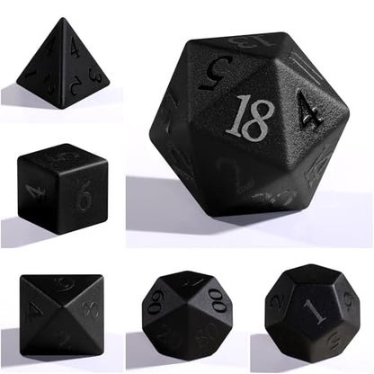 Matte Black Gemstone Dice Set, 7-Piece Handcrafted Polyhedral Dice with Gold Engraving, Ideal for D&D, RPG, MTG & Tabletop Games, Gift Box Included (Black Frosted Stone) - color: Black Frosted Stone