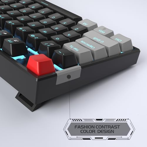 MageGee 75% Mechanical Gaming Keyboard, Red Switch, LED Blue Backlit, 87 Keys Compact TKL Wired Computer Keyboards for Windows Laptop PC Gamer - Black/Grey - color: Black Grey/Red Switch