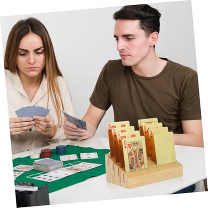 SUPVOX Wooden Playing Card Display Holder Sloped Design for Easy Access Rustic Charm Game Card Stand for Tabletop Use Holds Multiple Decks for