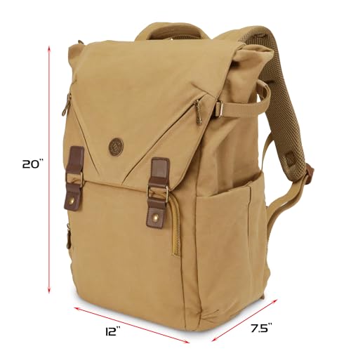ENHANCE Venture Canvas DnD Backpack - RPG DM Bag for Dungeons and Dragons with Removable Dice Tray - Travel DnD Bag fits 4-6 Books Upright, 17" Laptop/DM Screen Slot, Luggage Slot, Chest and Map Strap