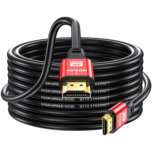 35FT Long HDMI Cable 4K60Hz, High Speed 4K HDMI Cable with Gold Plated Connectors, Red Aluminum Housing, for Ceiling Projector, Wall Mount TV, Home Theater, Conference Room, Classroom Setup. - size: 35FT