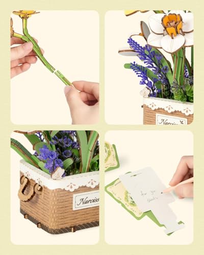 Rowood 3D Puzzles for Adults,Mother's Day DIY Wooden Flower Narcissus Craft Kit,Artificial Flower Botanical Collection,Christmas Birthday Decoration Centerpiece for Table - style: Narcissus
