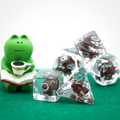 Cusdie 7-Die DND Dice, Polyhedral Dice Set Filled with Animal, for Role Playing Game D&D Dice (Tedy Dog) - color: Tedy Dog