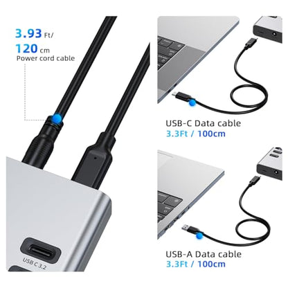 VANGREE Powered USB Hub 10Gbps, 17 Ports USB 3.2 Hub, 96W Power Adapter | 10 USB-A 3.2, 3 QC 24W Fast Charging, 2 USB-C 3.2, SD/TF, 12V/8A Power Adapter for Laptop, PC, Computer, HDD, Flash Drive - color: Silver