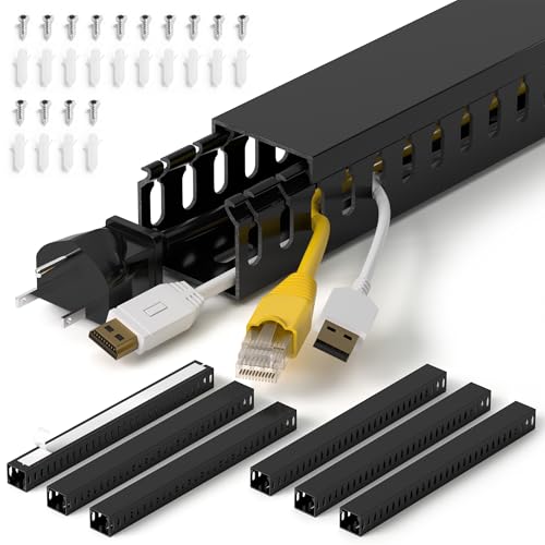 1.4"H x 1.6"W Cable Raceway, 99in Under Desk Wire Management Channel, Black | Slotted Wire Duct, 6Pack, 16.5in Each, Heavy-Duty PVC Cable Management for Server Racks, Network Cables & Electrical Cabinets - color: Black, size: 1.4in H X 1.6in W X 99in L