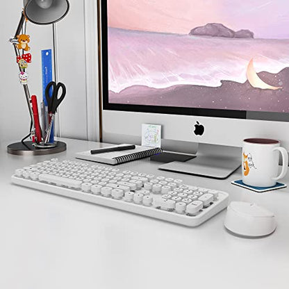 Wireless Keyboard Mouse Combo, 104 Keys Cute Colorful Keyboard with Number Pad & Mouse for Windows, Computer, PC, Notebook, Laptop (White) - color: white