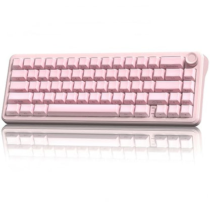womier L65 60% Pink Mechanical Keyboard with Knob,4000mAh,Tri Mode USB-C/BT5.0/2.4G,RGB Backlit,Hot Swap,Crystal Jelly keycaps,Linear Switch,Gasket Mounted Wireless Gaming Keyboard for PC/Mac - color: Pink Jelly