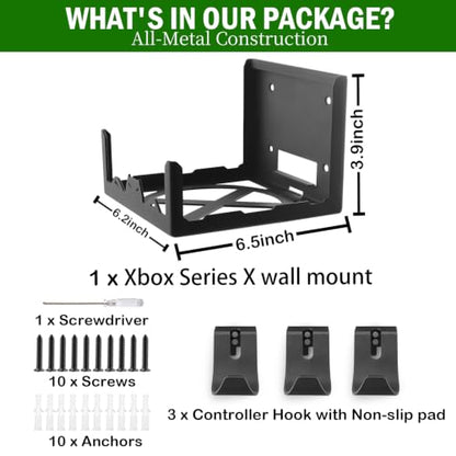 BracNova Wall Mount Kit for Xbox Series X-Steel Wall Mount Shelf Stand with Detachable Controller Holder and Headphone Hook-Safely Store Your Xbox X Console Near or Behind Your TV