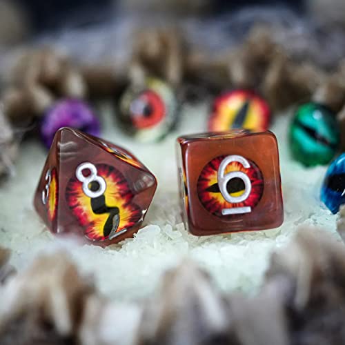 Cusdie 7-Die DND Dice, Polyhedral Dice Set Filled with Eyeball, for Role Playing Game D&D Dice (Brown Eyeball) - color: Brown Eyeball