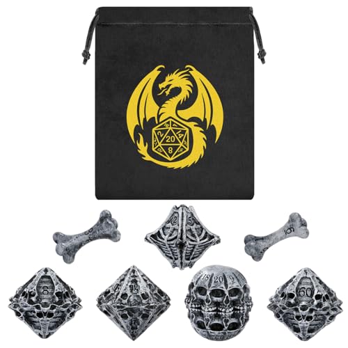 Resin Skull Bones Dice Set, Mystery Dice with Dragon Bag, DND Gifts for Horror Atmosphere Lovers, Board Game RPG Accessory, Irregular Die, Christmas Halloween Birthday Gifts for Men Women - color: Resin Skull