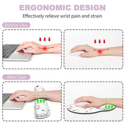 Ergonomic Mouse Pad with Wrist Rest and Keyboard Wrist Rest, Mousepad and Wrist Rest for Computer Keyboard, Pain Relief, Non-Slip Rubber Base, Mouse Pad Wrist Support for Gaming, Flowers and Plants - color: Flowers and Plants