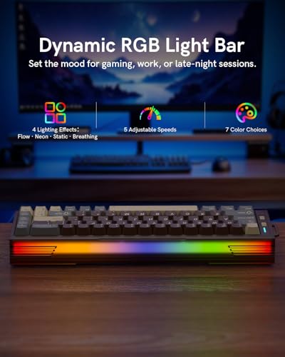 Redragon K752 Wireless Mechanical Keyboard, 60% Gasket Mount Gaming Keyboard with RGB Backlit, Creamy Sound, Tri-Mode 2.4GHz/BT5.0, Hot-Swappable, PBT Keycaps for PC/Mac Gamer